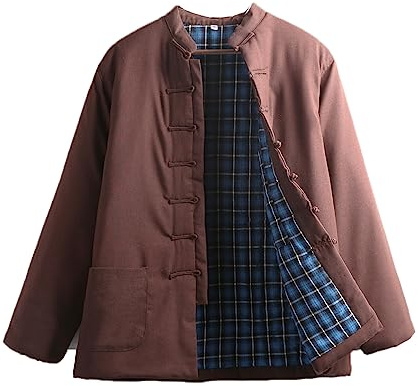 Winter Tang Suit Jackets Cotton Padded Coats Men Thick Warm Tai Chi Uniform Long Sleeve Chinese Traditional Clothes Tops, Jacket Kung Fu Clothing Shirt brown-3XL