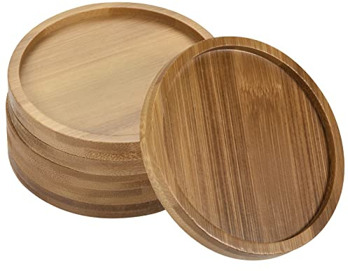 PATIKIL Plant Pot Saucer, 6 Pack 4 Inch OD Bamboo Round Flower Drip Tray for Indoors