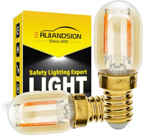Ruiandsion E12 LED Bulb 1W Night Light 12-24V Chandelier Pendant Dimmable Candelabra Refrigerator Lights Freezer Fridge Lamp Bedroom Wall Sconces, Yellow 2200K (Pack of 2)