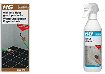 HG Super Protector for Wall and Floor Grout-Protects Against Oil, Grease and Moisture-Colourless, 250ml & Grout Cleaner, Ready-To-Use Tile Grouting Cleaning Spray (500ml Spray) - 591050106