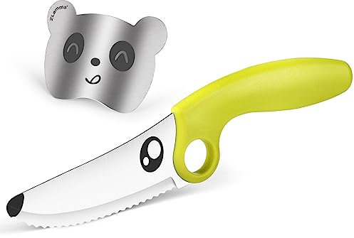 ZLemma Juego de cuchillos para niños para cocinar real con protector de dedos y anillo educativo, juego de herramientas de cocina Montessori para niños y niñas (verde)
