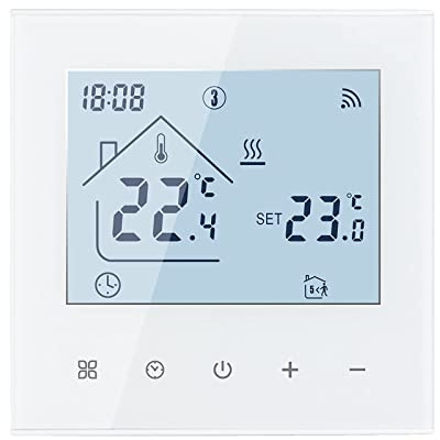 Termostato wifi inteligente para calefacción por suelo radiante con caldera, con pantalla LED y panel táctil, para interiores, compatible con Alexa y Google Home (blanco - calefacción de caldera 3A)