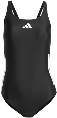adidas Women's 3 Stripes C-Back Swimsuit Swimwear, Black/White, 44