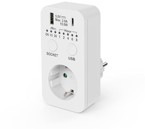 conecto Timer Steckdose USB USB-C 230V 2990W Schaltsteckdose Countdown | Programmierbare Zeitschaltsteckdose, USB-A USB-C, Countdown, 9 Zeitintervalle, automatische Abschaltung, Energiesparen