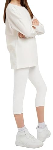 Geyuwoz Leggings Filles 3/4 Capri Pantalons Filles Sport Cycliste Trois Quarts Coton Enfants Leggings Blanc 134-140