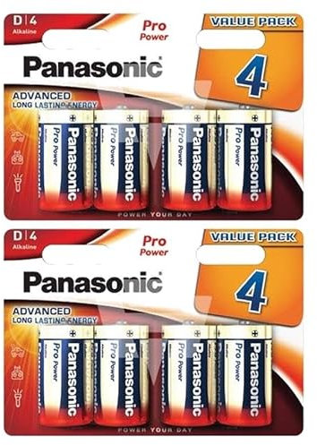 PANASONIC Lot de 2 Blisters de 4 Piles Alcalines Pro Power Gold LR20 / D - 1,5V