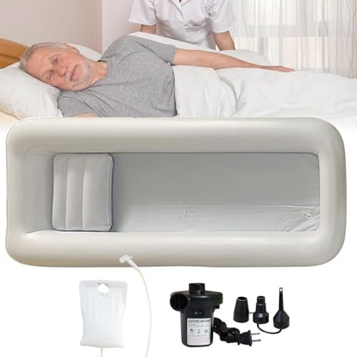 Aufblasbare Badewanne, Nachttischdusche, Badewannen-Set für Erwachsene, PVC-Duschbadewanne mit 8 l großem Wasserbeutel, Ganzkörperwaschen im Bett, tragbar für ältere Menschen mit Behinderung, weiß (w