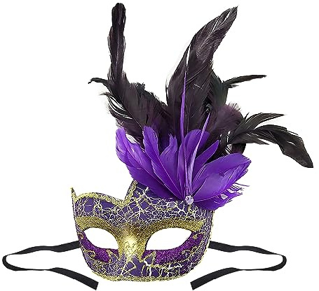 JIAHG Masque de Plumes Halloween Carnaval Femme Masque Vénitien de Bal Masqué Cocktail Mascarade Demi-visage Masque à Paillettes de Luxe Déguisement Opéra Drame Festival