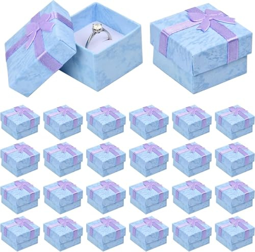 24 Pcs Boite a Bijoux 4x4x3cm, Petite Boite Cadeau Carton, Boîte de Bague, Ecrin Présentoir Boîte de Collier, Case Rangement Bijoux pour Pendentif Boucle d'Oreille Collier Bague (Violet)