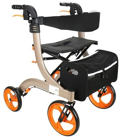 Rollator Rollator mit elektrischem Rollstuhl, Doppelbremsen, Sitz, höhenverstellbar und abnehmbarer Aufbewahrungstasche