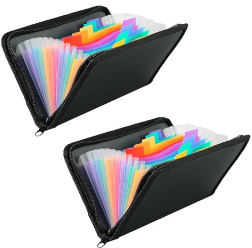 2 PCS Receipt Organiser, Receipt Folder with 13 Pokects, File Organiser with Zipper, Receipt Folder, Budget Planner for Invoice, Coupon, Bill, Ticket, Flashcard Organiser for School, Office, Home
