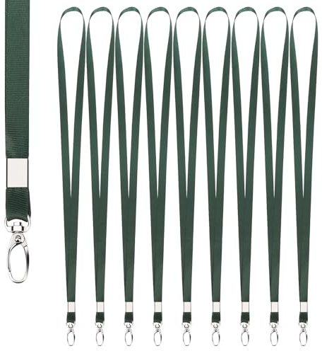 Segus Schlüsselband, 10 Stück Schlüsselbänder zum Umhängen, Umhängeband mit Drehbarem Metallclip, für Ausweishüllen, Namensschilder und Plastikkarten (Dunkelgrün)