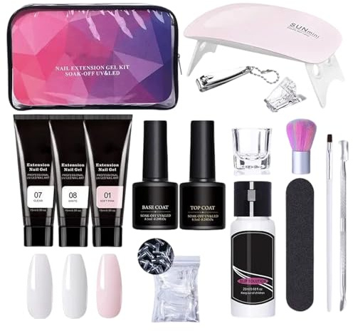 Ruwshuuk Kit de gel de extensión de uñas, kit de uñas de gel de extensión de poli | Gel de uñas poli de 3 colores con capa de capa base,Conjunto de manicura en el hogar, suministros de manicura