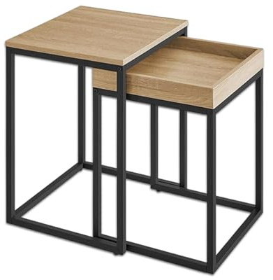 Best For Home | Couchtisch |Eichenholz, Mit Schwarzen Beinen | Quadratischer Tisch | Platzsparend & Stabil | Eiche Tisch | Moderne Couchtische Für Wohnzimmer |Satztisch-Set 2-teilig