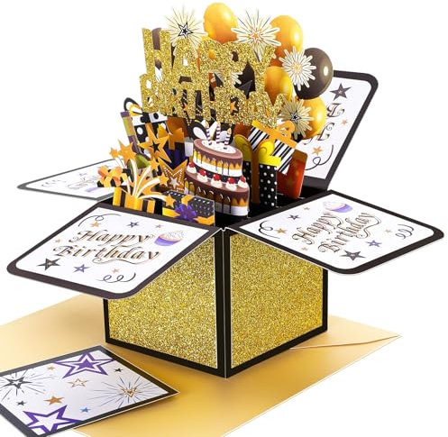 Vyuwast 3D Pop Up Karte Geburtstag,3D Geburtstagskarten mit Umschlag Und Karten,Geburtstagskarte mit Luftballons Feuerwerk,Happy Birthday Karten für Frau Männer