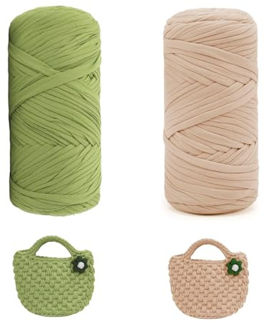 T-Shirt Garn Bändchengarn 2 x 200g Dickes Häkelgarn Polyester | Garn für Stricken Strickgarn Textilgarn für Häkeltaschen Heimdekoration Taschen DIY-Kunsthandwerk Wandbehang Makramee