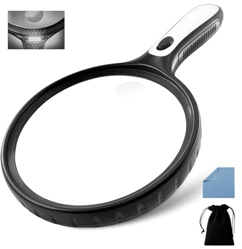 Zeeorymn Magnifying Glass Large Diameter 145mm 30X Magnifying Glass with Light- for Seniors Reading, Coin & Jewellery Inspection, Anti-Shake Close Work