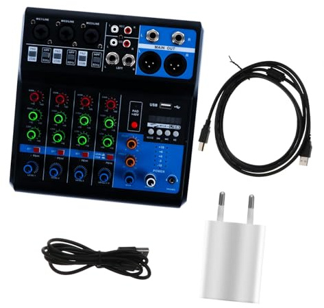Parliky Consola de Sonido Conexión USB de 5 Canales para Computadora y Procesamiento de Voz Consola de Mezclas Inalámbrica Adecuado para Enseñanza en Red y Chat de Voz