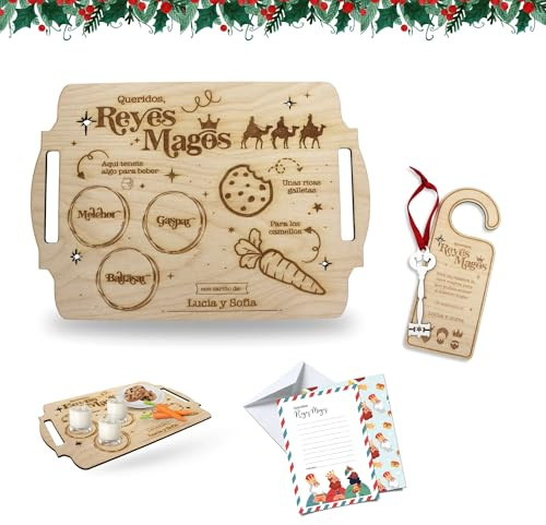 Ayurvana: Set Bandeja Reyes Magos + Llave Mágica Personalizable - Regalo | Set mágico Reyes: Bandeja personalizada, llave para los Reyes, carta y sobre. El pack definitivo para la noche especial.