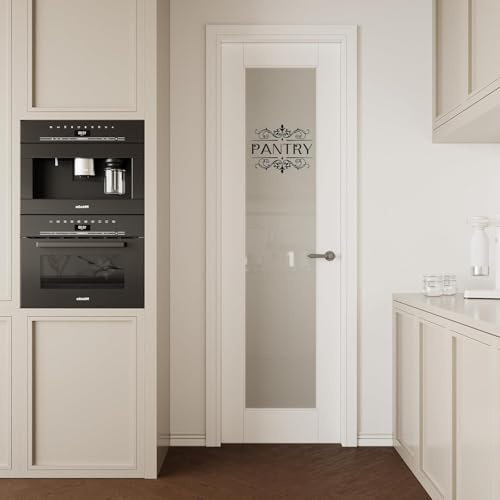 26 x 80 Pantry Door, Frosted Glass White Doors with Self-Adhesive Water-Resistant & Colorfast Pantry Theme Stickers, Interior Doors as French, Bifold, Pocket, Sliding, Barn Door Slab