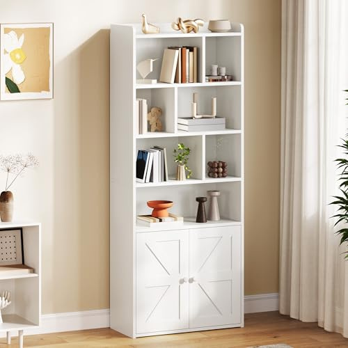 YITAHOME Librería de 4 Niveles con Puertas y Armario estantería de pie para Libros estantería con Compartimento Abierto para el hogar la Oficina, Blanca, 60 x 30 x 159 cm