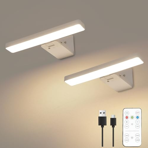 Picture Lights for Wall Battery Operated, 2 Pack Wireless White Wall Art Light for Paintings, Rechargeable LED Poster Lights with Remote, 3CCT Dimmable Picture Frame Light for Gallery Photo Portrait