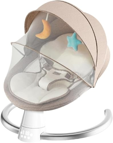 Electric Baby Bouncer with Bluetooth, Baby Bouncer Chair with 5 Swing Speed, 3-Stage Timer and Remote Control, Portable Swing Chair from Birth for Newborn Boys Girls (Khaki)