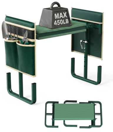 Kniebank für Gartenarbeit, 2-in-1 Gartenhocker klappbar für Knie Komfort | EVA-Schaum Kniekissen inkl. 2 Werkzeugtaschen, komfortable Kniehilfe bis 150kg für Gartenarbeit 60×50×27 cm