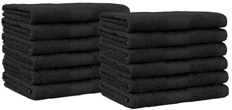 Amazon Basics Highly Absorbent Cotton Washcloths for Face, Soft, Machine Washable, Fade Resistant, 12 x 12 in, Black, 12-Pack