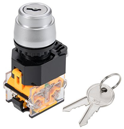 Sourcingmap 22mm 2 Position Key Locking Push Button Switch with Keys DPST 1NO 1NC
