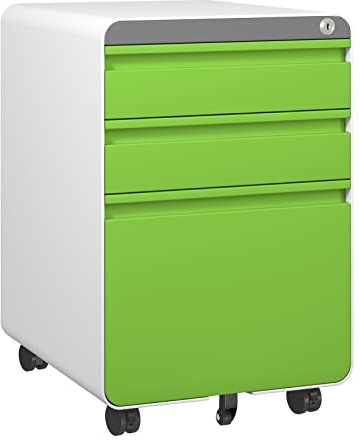 Dripex Metall Rollcontainer Stahl Rollcontainer mit 3 Schubladen und Hängeregistratur Abschließbarer Büroschrank Bürocontainer 5 Räder Aktenschrank 40 x 45 x 60 cm