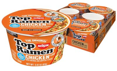 Nissin Lot de 6 bols à ramen pour soupe de nouilles ramen, poulet, 97 g