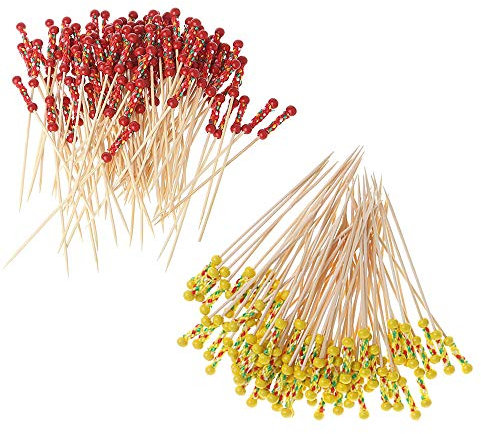 200 Cocktail Stick Bamboo Fruit Sticks Wooden Toothpicks, (12cm) for Party Tapas Nibbles Canapes Appetiser Fruit Skewer BBQ Sandwich Bento Accessory Pick Food