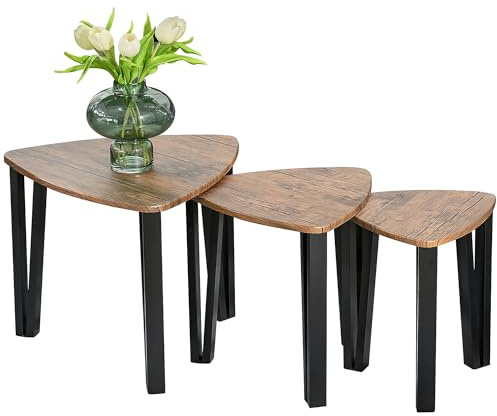 HOMCOM Nest of Tables Coffee Table Set of 3 Metal Legs Walnut Wood Grain