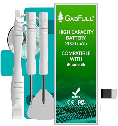 GadFull Batteria ad Alta Capacità compatibile con iPhone SE (modello 2016) | 2025 Data di produzione | incl. Set di riparazione manuale & Kit strumenti Profi | Nuova Batteria Cellulare