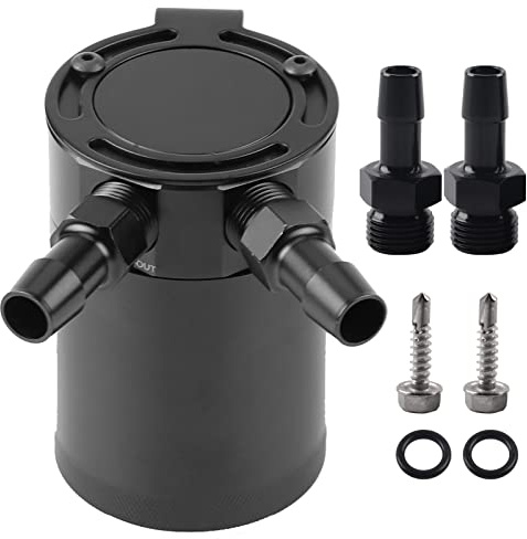 EVGATSAUTO Unifür Versal Baffled 2-Port Compact Baffled Oil Catch für Tank Ölfangdose Compact Baffled Oil Catch Can Schwarz 2 Port