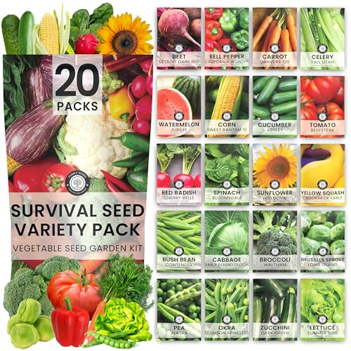 20 Vegetable Seed Packets | Survival Variety Pack | 2026 Season | Individually Packed Vegetables, Herbs and Fruits | Emergency Seed Vault for Doomsday Prepping | by Family Sown
