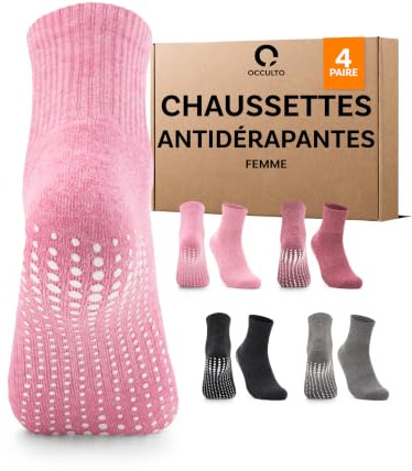 Occulto halkfria strumpor kvinnor 80% bomull 2-4 pack (modell: Madeleine) 4 pack | Svart-Grå-Rosa-Varmrosa 35-38