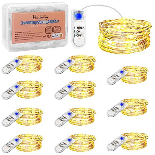 LED Lichterkette Batterie mit Timer, Kupfer Drahtlichterkette 2M 20LED Weihnachtsbeleuchtung Batteriebetrieben für Flasche, Urlaub, Innen, Außen, Hochzeit, DIY, Party Deko(Warmweiß, 12 Stück)