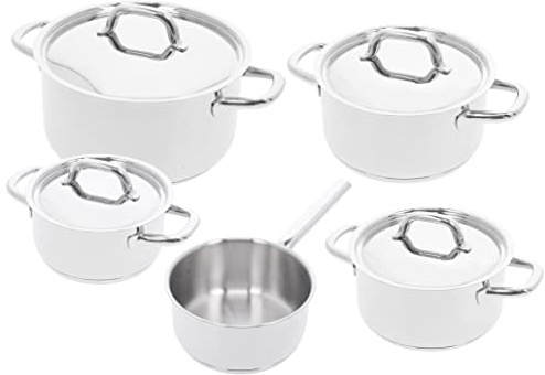 Demeyere Classico 3Topfset aus Edelstahl geeignet für Induktion, Ceranfeld und weitere Herdarten, 5 teiliges Kochtopf Set mit Deckel, inkl. Stielkasserolle, mit Aluminiumkern, 10 Jahre Garantie,