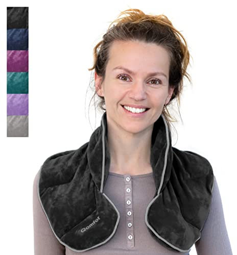 Qomfor Körnerkissen Nacken Schulter - Wärmekissen Mikrowelle - Weizen un Lavendel gefüllt - Körnerkissen Mikrowelle zur Schmerzlinderung, Näcken Schulter, Rücken - Dunkelgrau