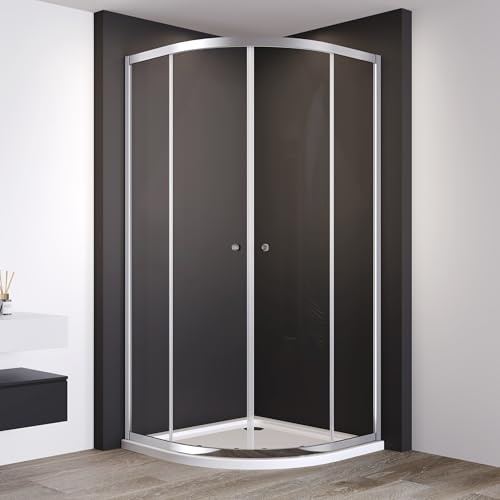 IMPTS Duschkabine 90x90cm Viertelkreis Runddusche, Duschabtrennung Schiebetür Dusche mit 6mm ESG Glas, Höhe 185 cm, Duschtüren Radius 550 mm, inkl. Duschwanne & Ablaufgarnitur