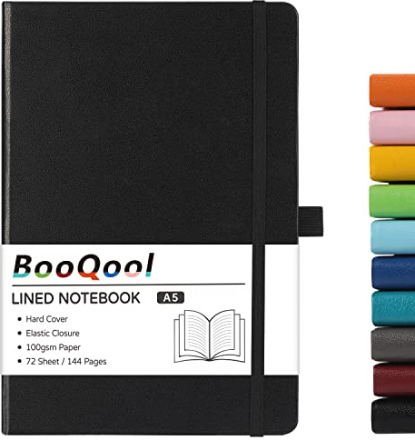 A5 Notebook - Notebook A5 with Premium Paper, Faux Leather Notebook, 5.7/'' X 8.4/'', Hardcover, 144 Pages - Black,(BOA5HEIHXUK)