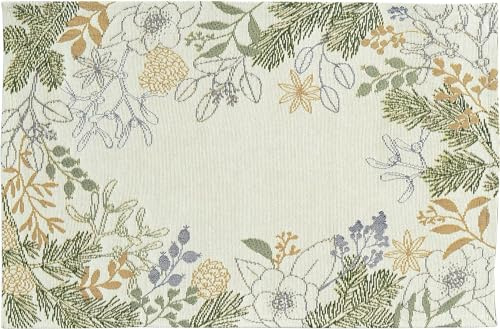 Sander Tischset Platzset Belle Gobelin Weihnachten 32 x 48cm Artikel 99564 Creme weiß grün Gold Mispelzweig Tanne 70% Baumwolle Kiefer Deckchen