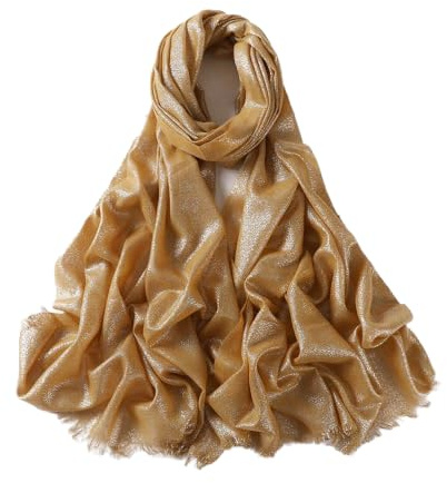 Sciarpa da donna in chiffon di seta da donna, tinta unita, 200 cm, sciarpa in raso, con pellicole dorate, glitterate, alla moda, con tulle, decorazione in seta, sciarpa di cotone