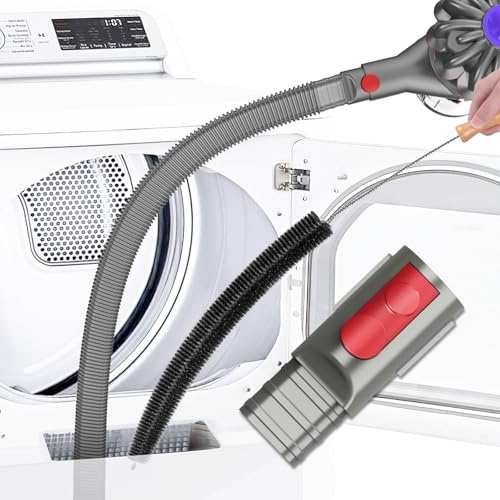 Sealegend 2 Pieces Dryer Vent Cleaner Kit Compatible with Dyson V7 V8 V10 V11 V15 or Higher Models and Dryer Lint Brush Vacuum Hose Attachment Power Lint Remover Refrigerator Coil Brush, Grey
