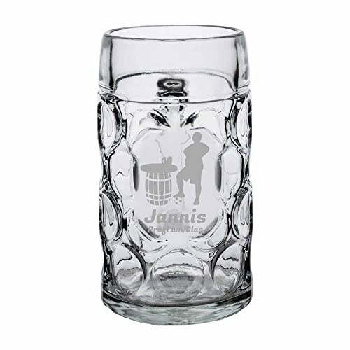 LUXENTU ISAR Maßkrug mit Gravur, Spielerstammtisch, 1,0 l, 1 Stück | Personalisierter Bierkrug zum Geburtstag mit Fußball-Motiv für Bierliebhaber, spülmaschinenfest