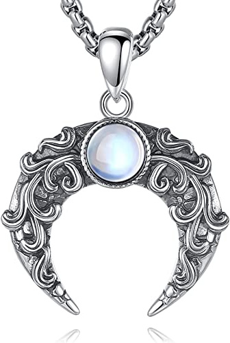 CELESTIA Wicca Mond Kette Damen Mondstein Halskette Silber 925 Hexe Hexen Schmuck Esoterik Spirituelle Geschenke Frauen