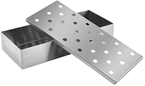 Räucherbox für Grill, Holzkohlegrill, Grill-Rauch aus Edelstahl mit gewellter Entlüftung mit Klappdeckel für Holzkohlegrill