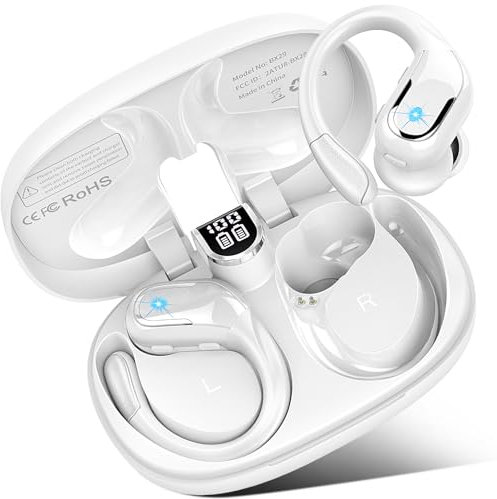 Ecouteurs Sans Fil Sport, 2023 Ecouteurs Bluetooth 5.3 avec ENC Réduction de Bruit, 75H Hi-FI Stéréo avec Écran LED, IP7 Étanche Ecouteur, USB-C Charge Rapide, Blanc, pour Sport/Yoga